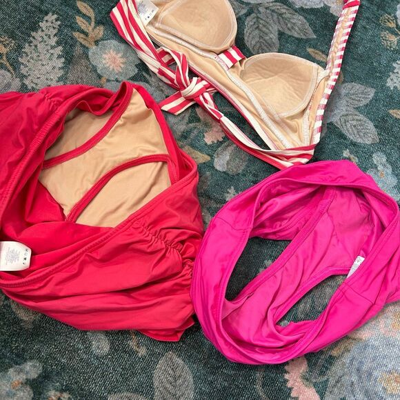 Lands’ End Bikini Swimsuit Skirt Skort Bottoms Pink Stripe Bathing Suit 6 4 Swim - Picture 11 of 13